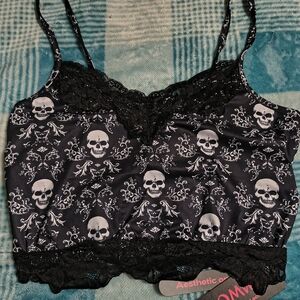 Black Skull Lace Trim Cami Top